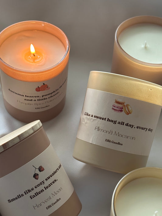 Pumpkin Spice soy candle – handcrafted scented candles made with natural soy wax, cozy fall candles perfect for autumn home décor.