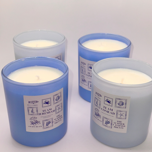 "The Summer I Held on to the Spark – Choose Your Team Inspired Candle Collection | Four Blue Jar Styles – Golden Hour & Selenite Glow Scents"
