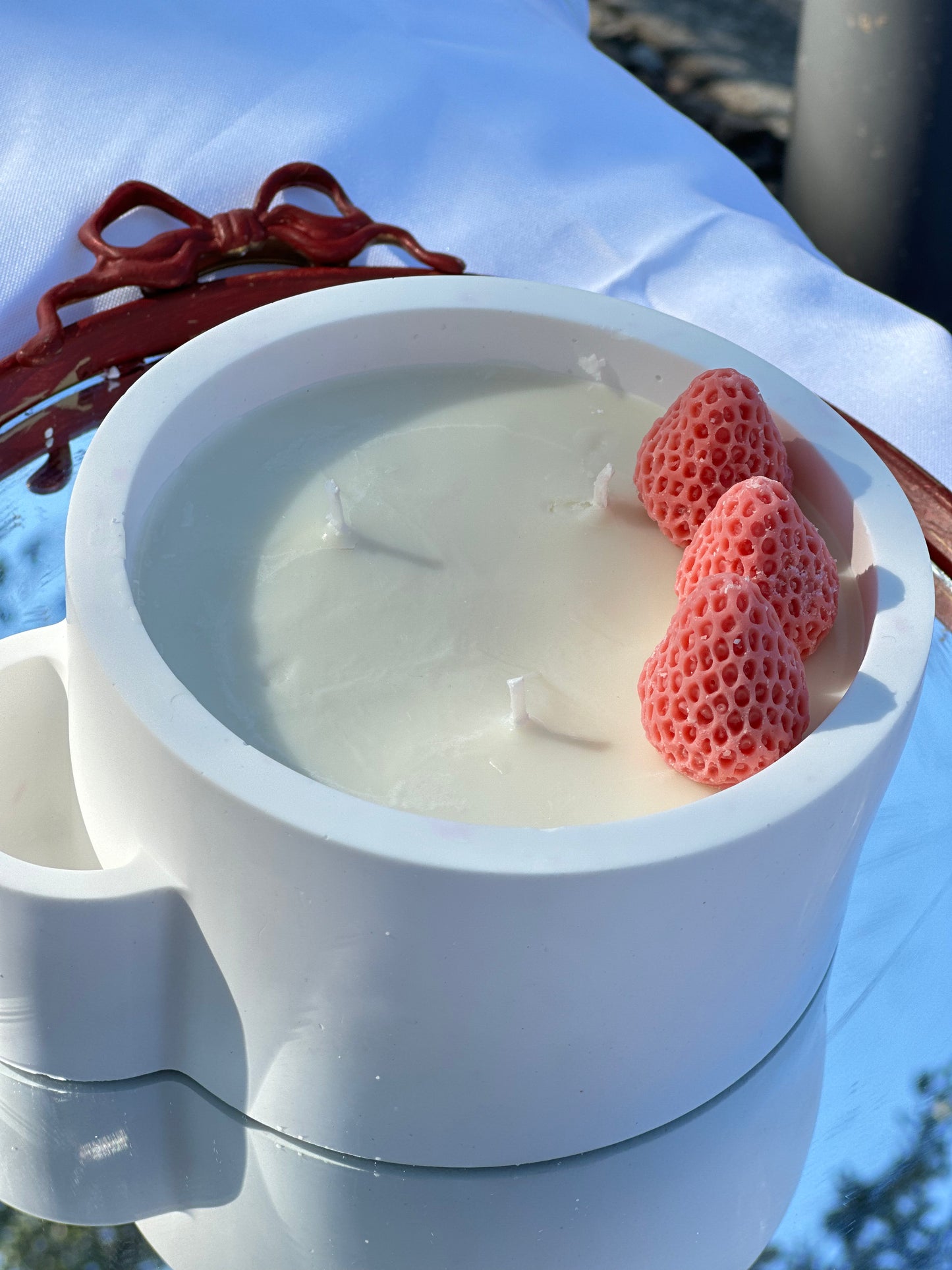 Strawberry Match Hole Candle – Concrete Jar with Wax Melt Topping