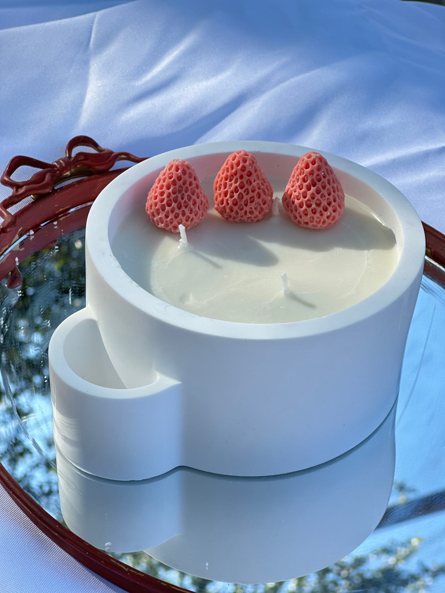 Strawberry Match Hole Candle – Concrete Jar with Wax Melt Topping